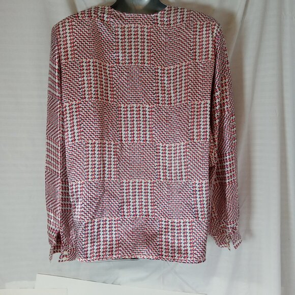 Vintage Blouse Shirt Highland Queen Made Hong Kong Tartan Red Blue Size 16 XL - Picture 10 of 14